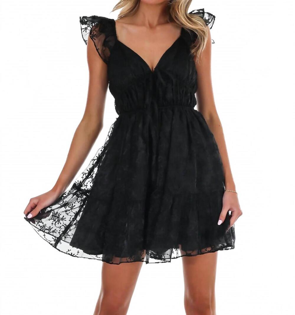 NEW CAMELLIA women's call me lovely flutter mini dress in black